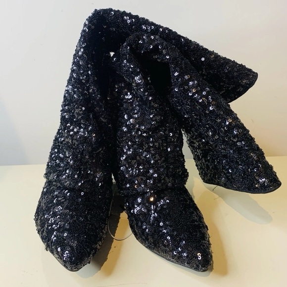 Women's Abba Sequin Foldover Tall Boots - A New Day Black - Picture 4 of 6